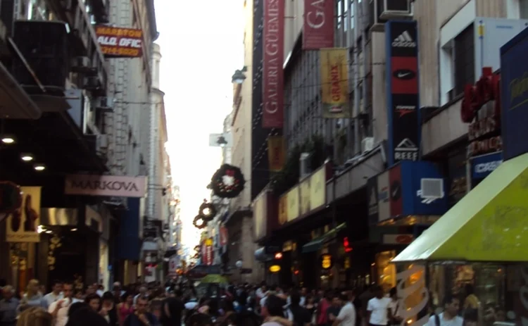 A street with Christmas decorations in Buenos Aires Argentina